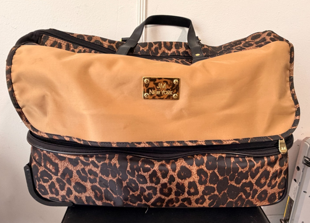 Joy Mangano JM New York Leopard Print Double Decker Expandable Wheeled Duffel Ba